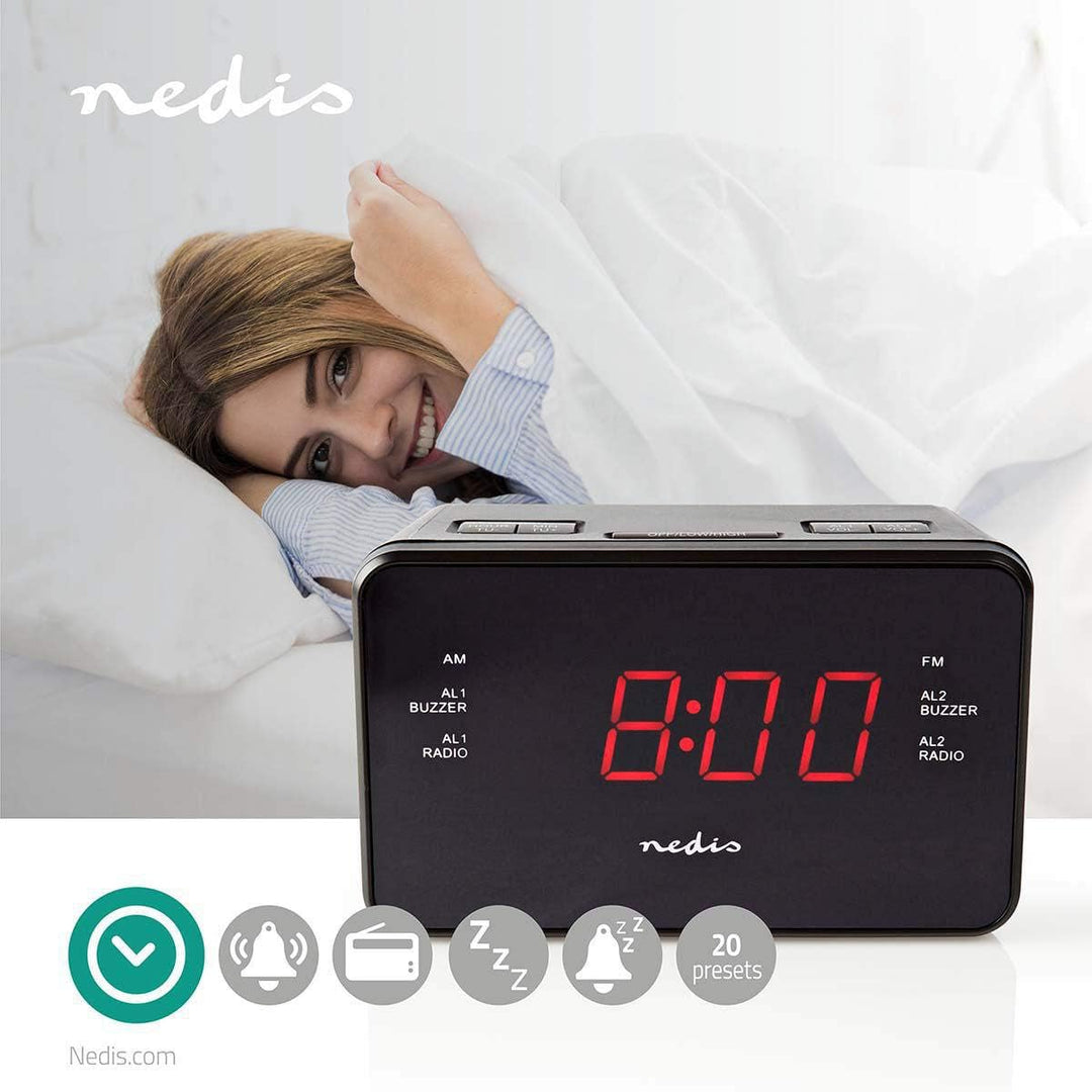 NEDIS Digital-Wecker-Radio - LED-Anzeige - 1x 3,5 mm Audio-Eingang - Zeitprojektion - AM/FM - Snooze