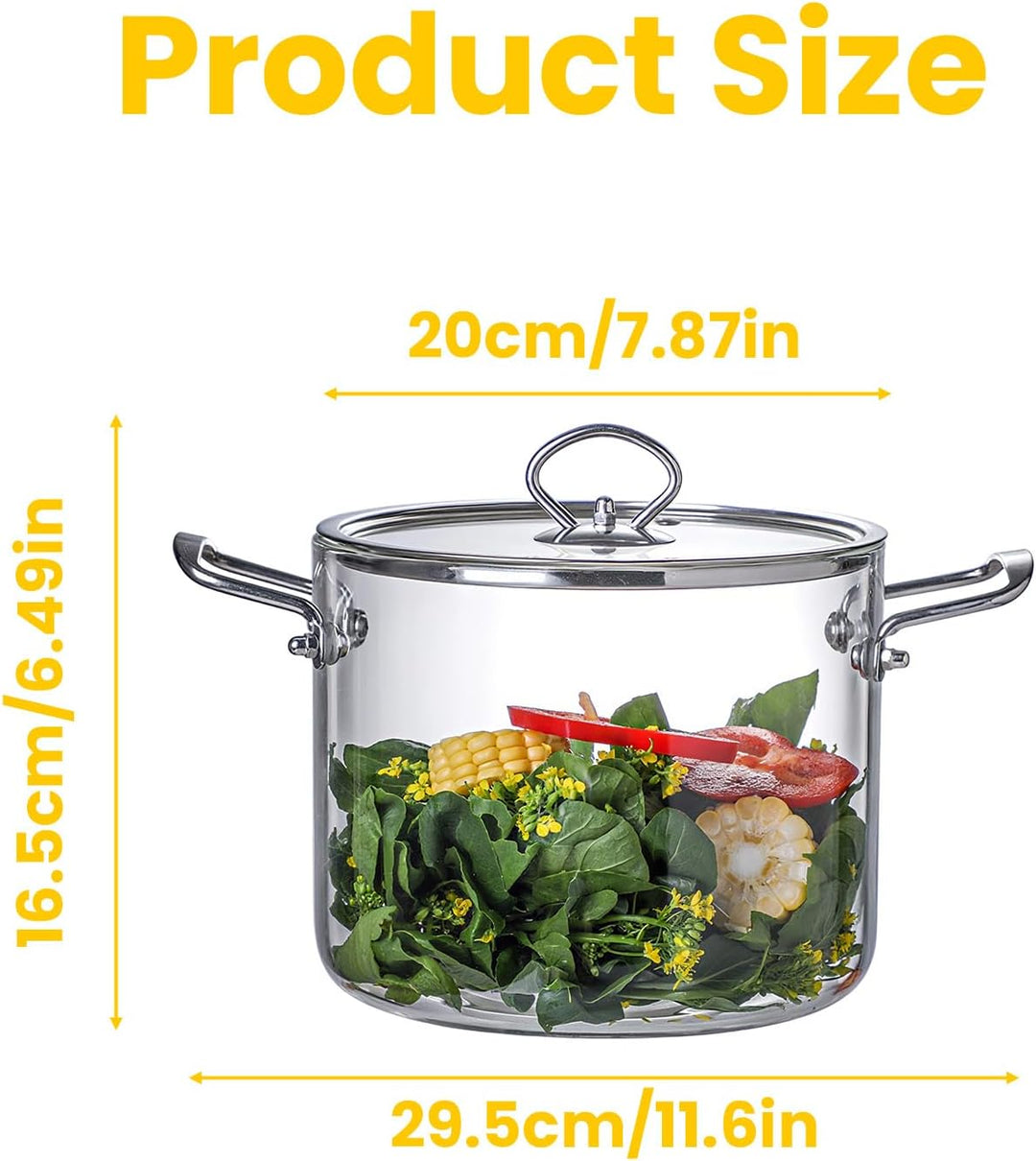 4,5L Glas- Suppentopf Simmertopf - Hitzebeständig Glastopf mit Deckel zum Kochen Transparente Suppen