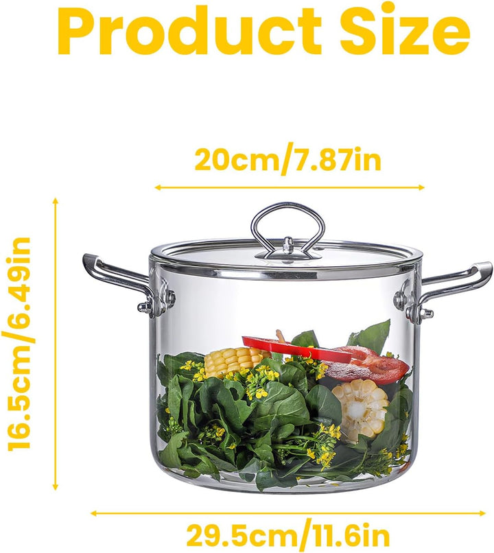 4,5L Glas- Suppentopf Simmertopf - Hitzebeständig Glastopf mit Deckel zum Kochen Transparente Suppen
