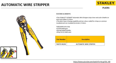 Stanley FatMax Automatische Abisolierzange und Schneidzange FMHT0-96230, inkl. Drahtschneider – Für
