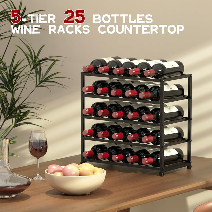 Weinregal für 25 Flaschen, 5-Stufiges Flaschenregal, Stehendes Metall-Weinregal, Weinflaschenhalter,