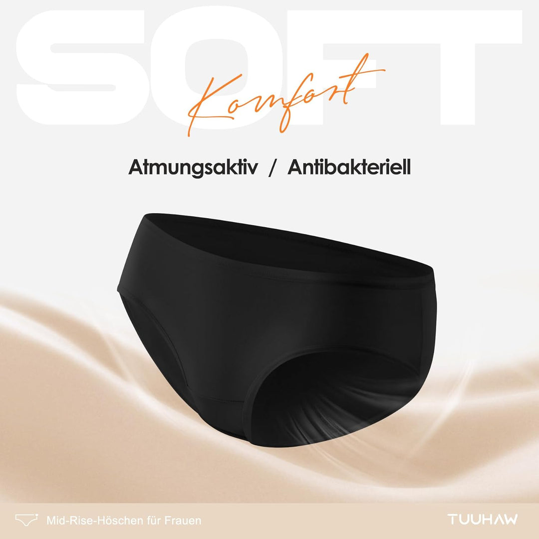 TUUHAW Unterhosen Damen Unterwäsche 6er Pack Baumwolle Slips Mittel Taille Panties M 6*schwarz, M 6*