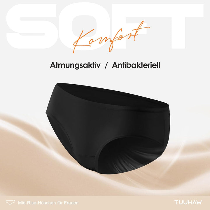 TUUHAW Unterhosen Damen Unterwäsche 6er Pack Baumwolle Slips Mittel Taille Panties M 6*schwarz, M 6*