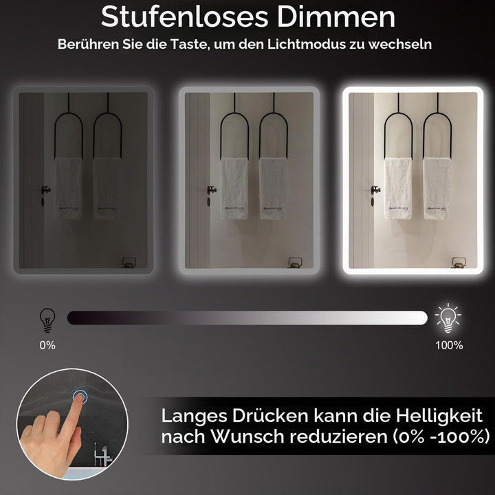 baklon Badspiegel mit Beleuchtung 800x600mm, Badezimmerspiegel Wandspiegel und Touch-Schalter, IP65-