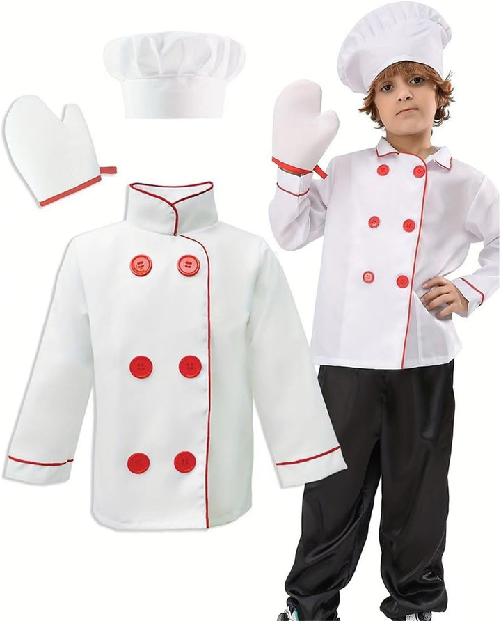 Kinderkoch-Rollenspiel für Karriere Verkleidungsoutfit mit Schürze Kochmütze Topflappen für kreative