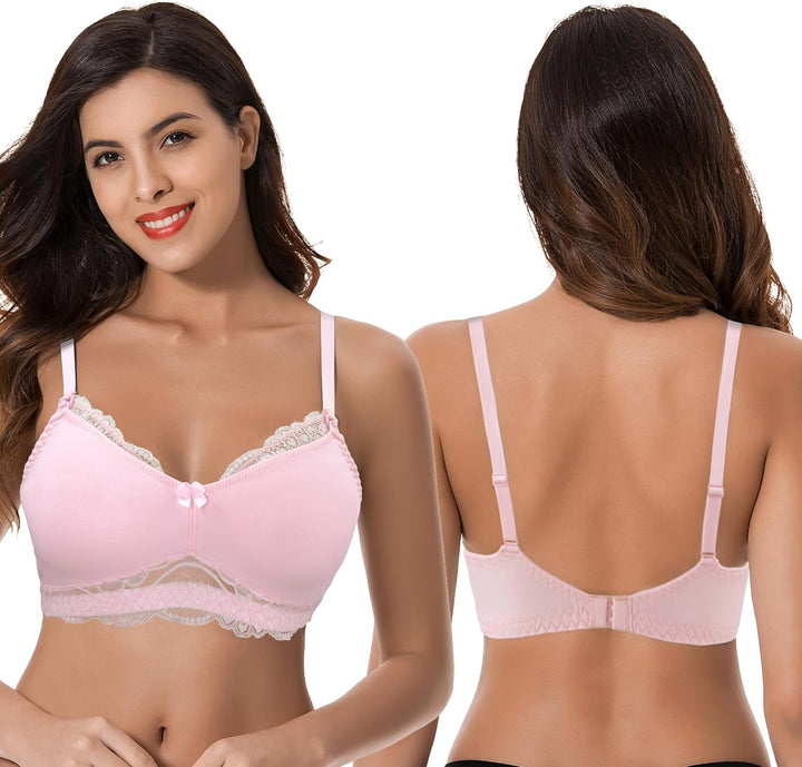 Curve Muse Übergrösse Still Baumwolle Ungefüttert Drahtloser BH Mit Spitzenbesatz 80D Lavendel,rosa(