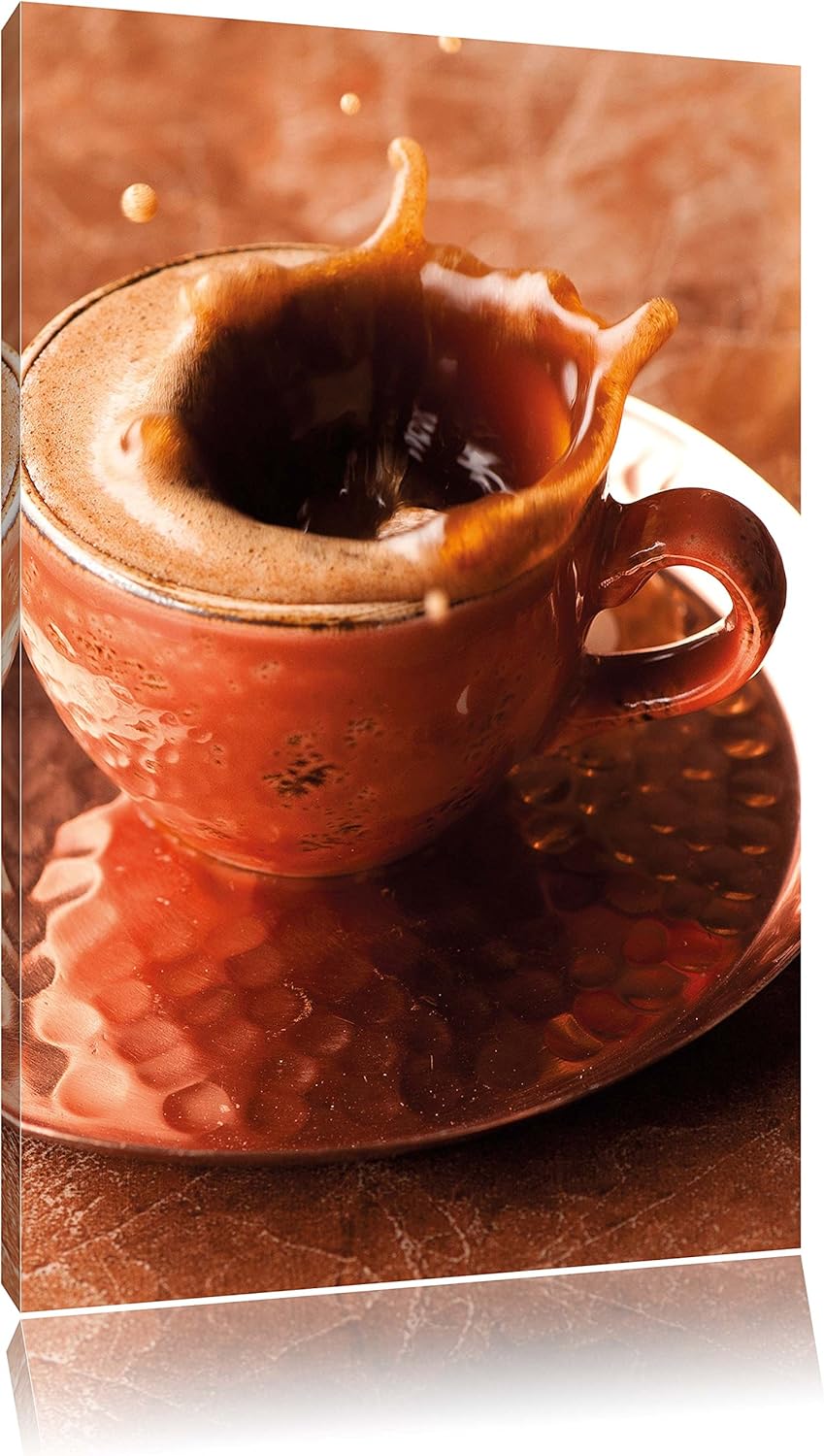 Kaffee spritzt aus Tasse, Format: 100x70 auf Leinwand, XXL riesige Bilder fertig gerahmt mit Keilrah