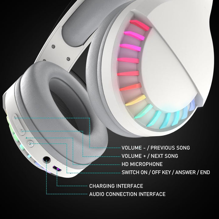 Kabellose Bluetooth-Kopfhörer Over Ear, kabelloser&kabelgebundener Dualmodus, RGB-Kopfhörer mit Gerä