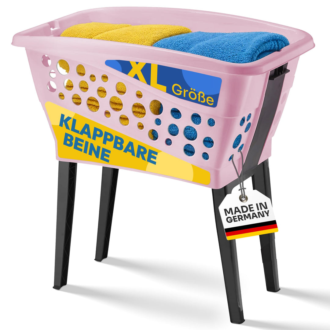 Gardissimo 50 Liter XL Wäschekorb mit Beinen, Rosa, 69 x 40 cm | Klappbare Füsse, Made in Germany, S