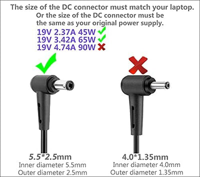 WHSTELENI 19V 3.42A 65W Laptop Netzteil Ladekabel Ladegerät für Asus N17908 V85 K52 K52F X550 X551 X