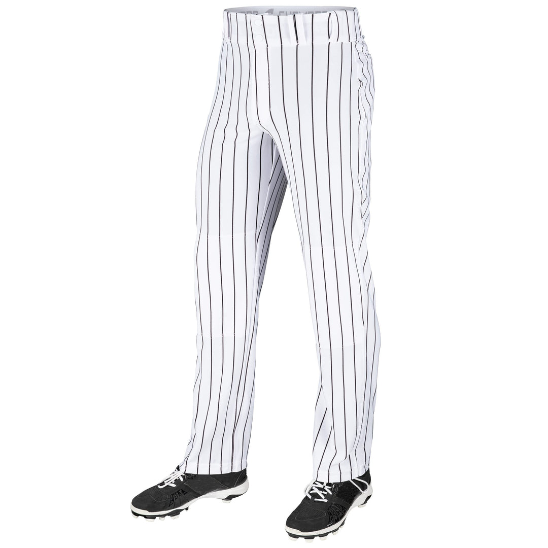CHAMPRO Men's Triple Crown OB Open-Bottom Loose-Fit Baseball Pant with Knit-in Pinstripes Weiss / Sc