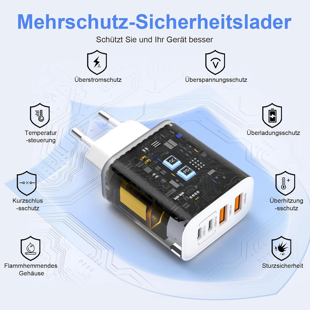 2er Pack USB C Ladegerät, 4 Ports 40W Mehrfach Schnellladegerät Netzteil Power Adapter Für iPhone 17