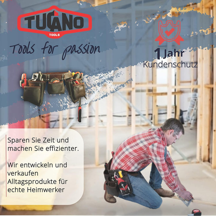 12 Taschen Schreiner Ölüberzogenes Leder Werkzeuggürtel | Handwerker Arbeits Gürtel Schürze für Männ