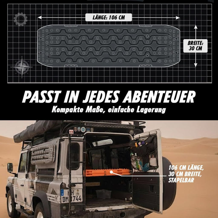 IYC4x4 Sandbleche Anfahrhilfe Bergungshilfe Traktionshilfe Reifenleiter Kunststoff (Stealth Grey, 2x