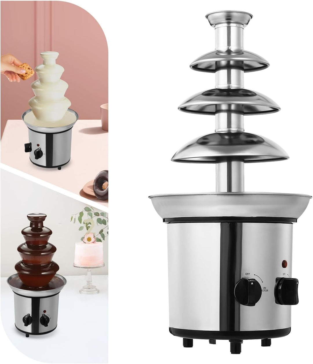 170W Schokoladenbrunnen, 4 Stufig 1.8L Edelstahl Chocolate Fountain mit Schmelzfunktion für Schokola