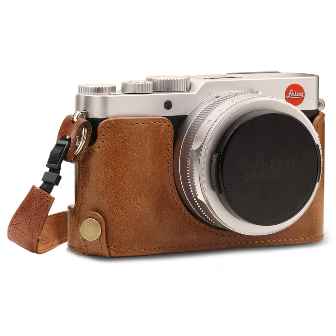 MegaGear Ever Ready Echtleder Kameratasche mit Trageriemen kompatibel mit Leica D-Lux 7 Braun, Braun