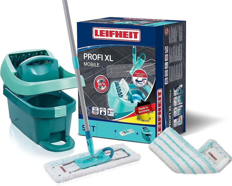 Leifheit Set Wischtuchpresse Profi XL mit Bodenwischer und Rollen inkl. Ersatzbezug Profi micro duo