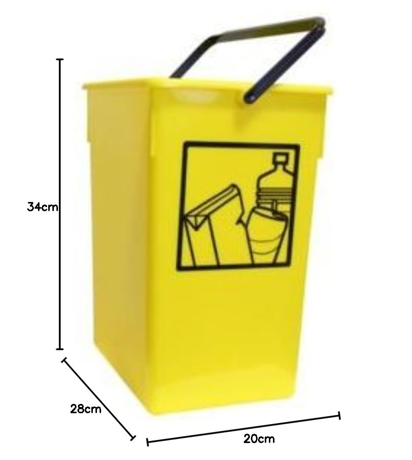 Gelber Recycling-Mülleimer mit Griff, 15 l, 20 x 28 x 34 cm