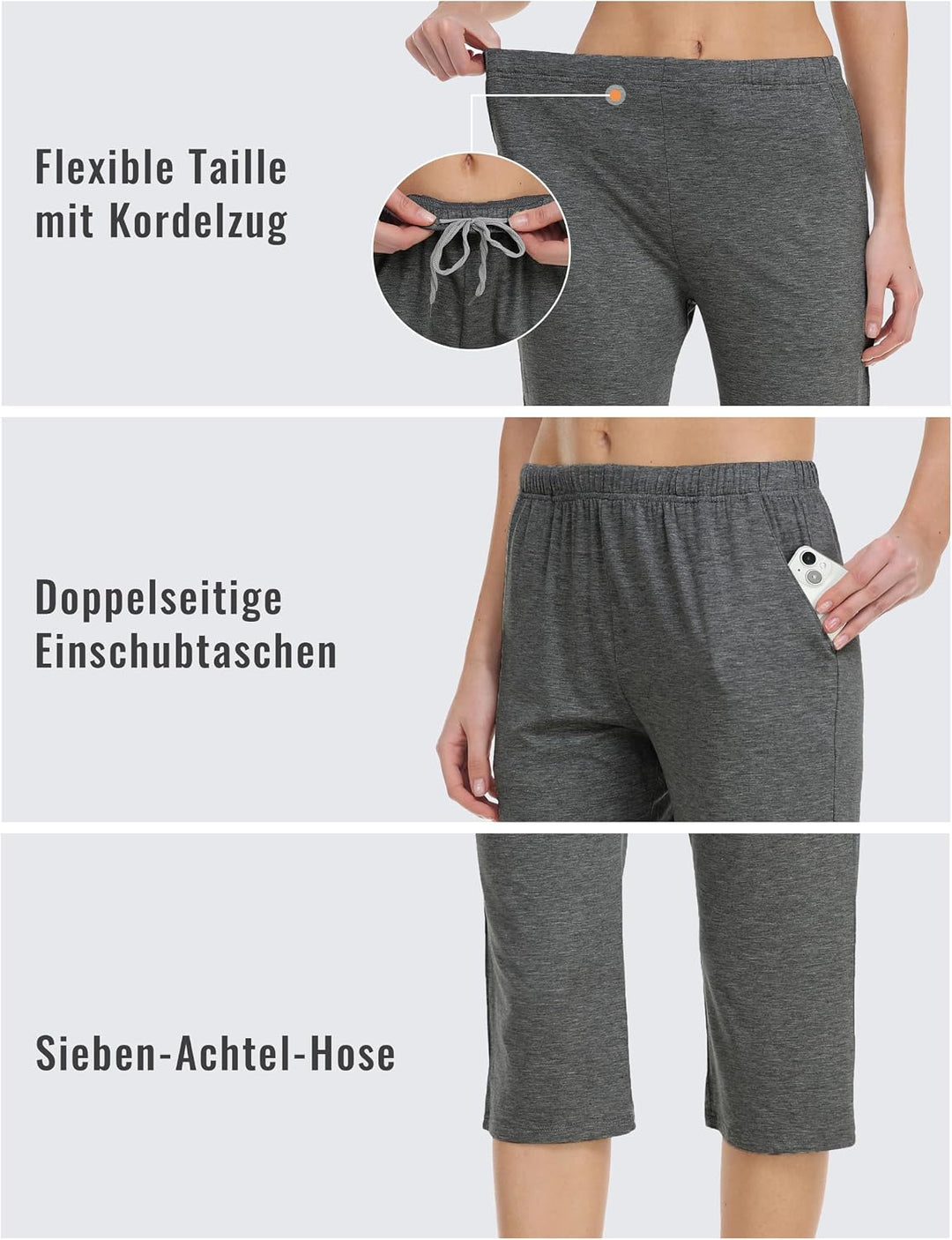 MoFiz Damen Schlafanzughose 3/4 Lang Schlafhose Modal Nachtwäsche Weich Pyjamahose Freizeithose mit