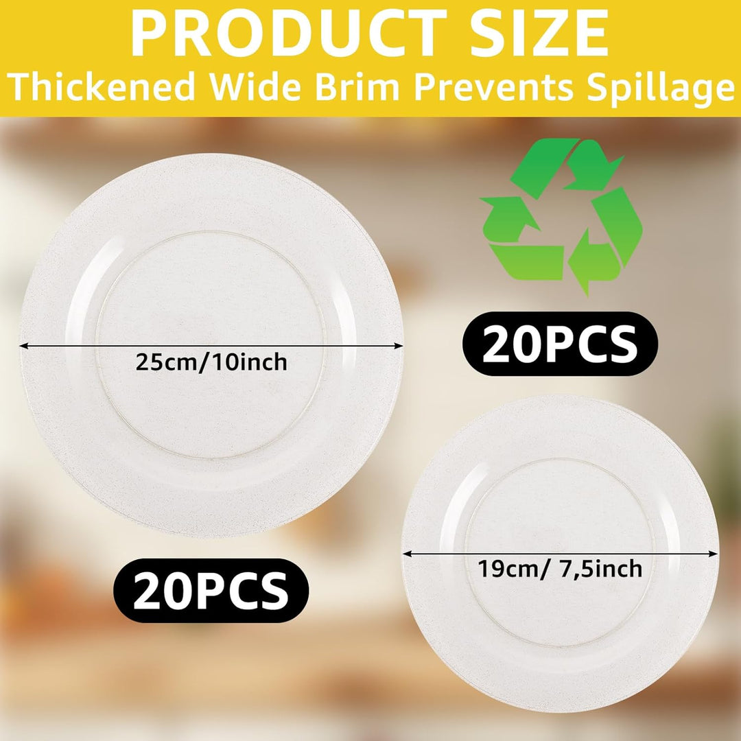 40 Transparenter Plastikteller Gold mit 2 Grössen Mehrweg Kunststoffteller 19cm und 26cm Stabiles Pl