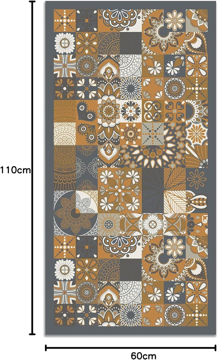 Panorama Vynilteppich Hydraulic Fliesen Orange Farbe - 60 x 110 cm - Waschbar rutschfest Küchenteppi