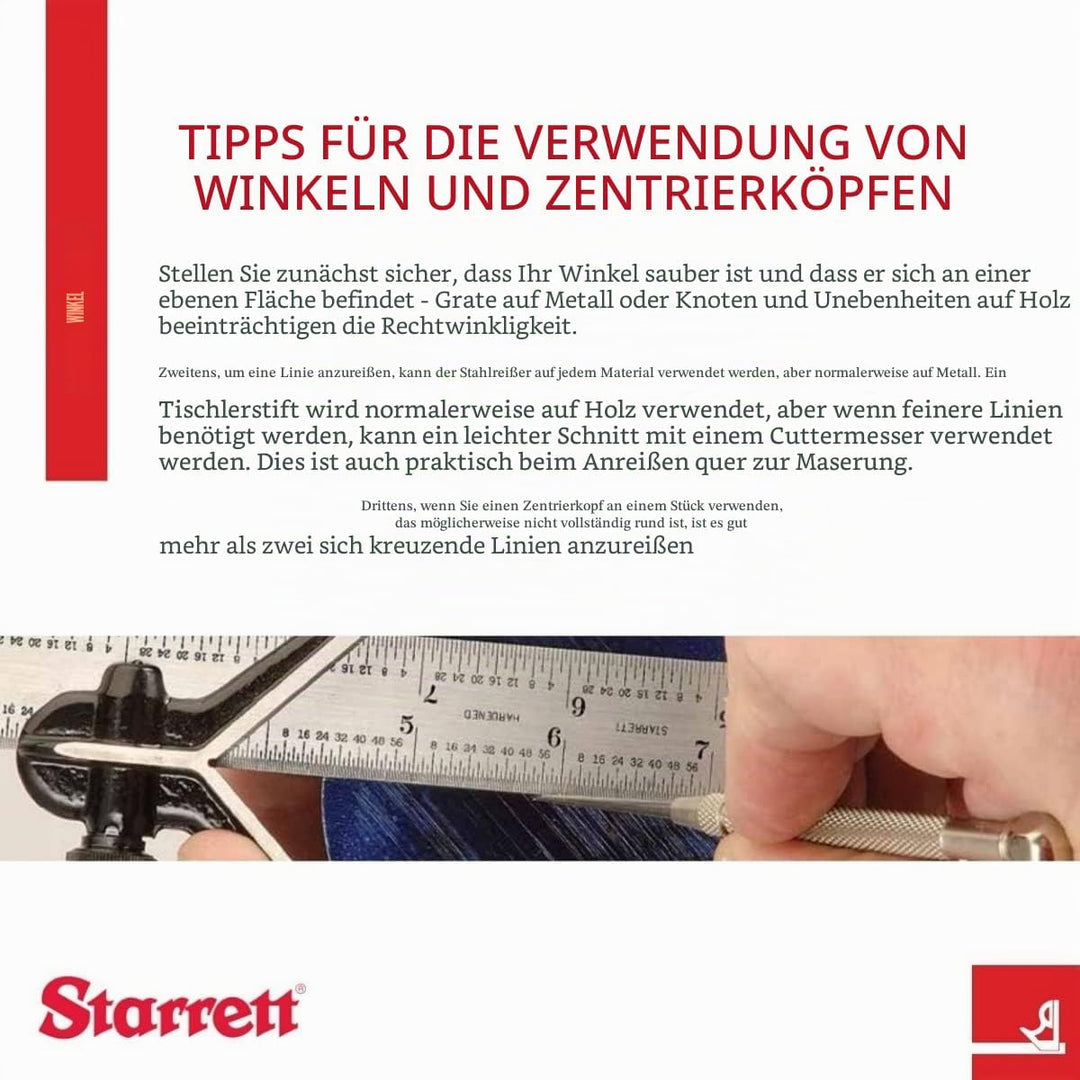 Starrett Stahl-Kombinationswinkel mit quadratischem Kopf – 30,5 cm Klingenlänge, Gusseisenkopf, gehä