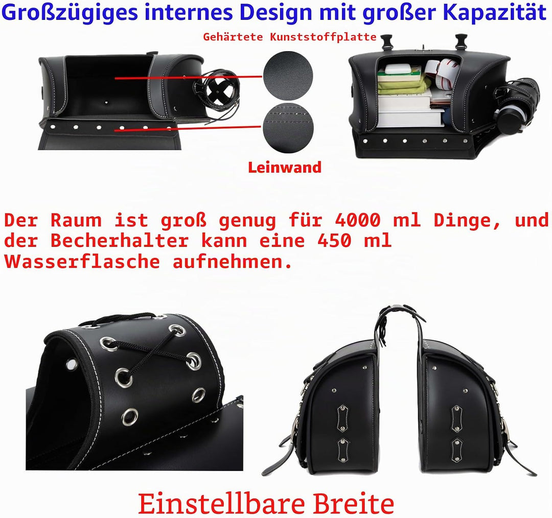 QJBOMTO Hochdichtes Leder-Motorrad-Saddebags,Gepäckträger,Seitentaschen mit Getränkehalter, Harley S