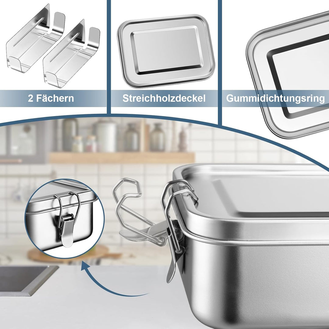 Homikit Bento Box, 1400ml Edelstahl Brotdose Lunchbox mit Fächern, Lunch Box Gross für Kinder Erwach