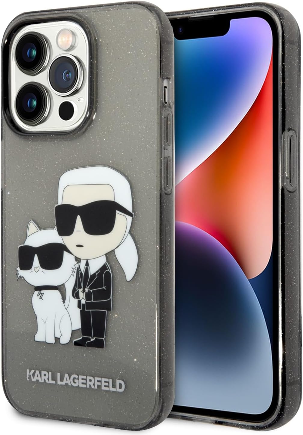 Karl Lagerfeld KLHCP14LHNKCTGK Hülle für iPhone 14 Pro 6,1" Schwarz hardcase Gliter Karl&Choupette