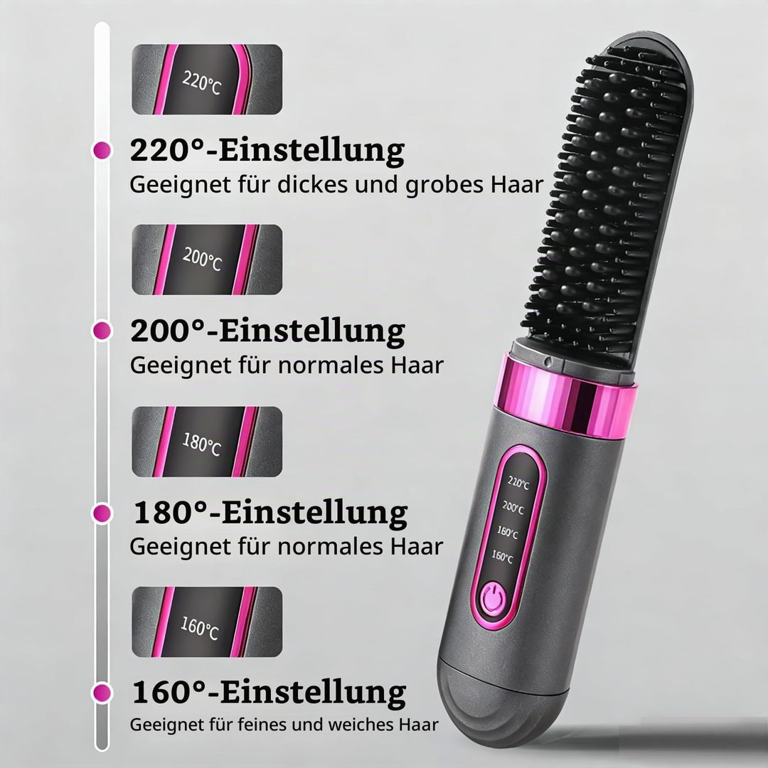 Stylingbürste für Kurze Haare Langes, Glättbürste Kabellos, Haarbürste Elektrisch, 4 Wärmestufen, 16