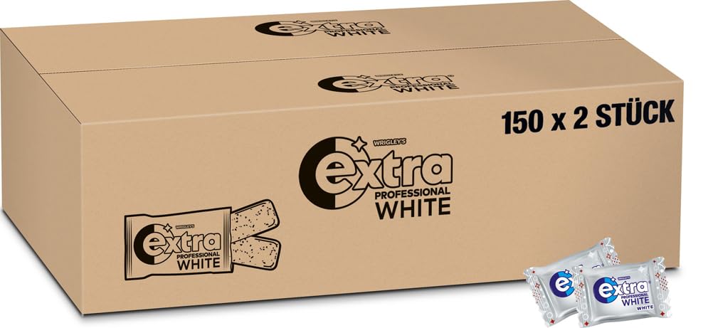 Extra Professional White, Zuckerfreier Kaugummi, Packung mit 150x2 Dragees, 300 Kaugummis insgesamt