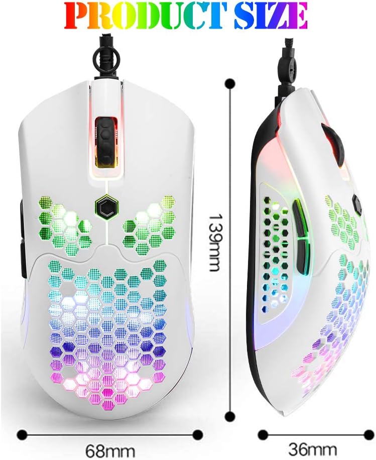 MAMBASNAKE Kabelgebundene leichte Gaming-Maus 65G, 26 RGB-beleuchtete USB-Gaming-Mäuse und 7 program