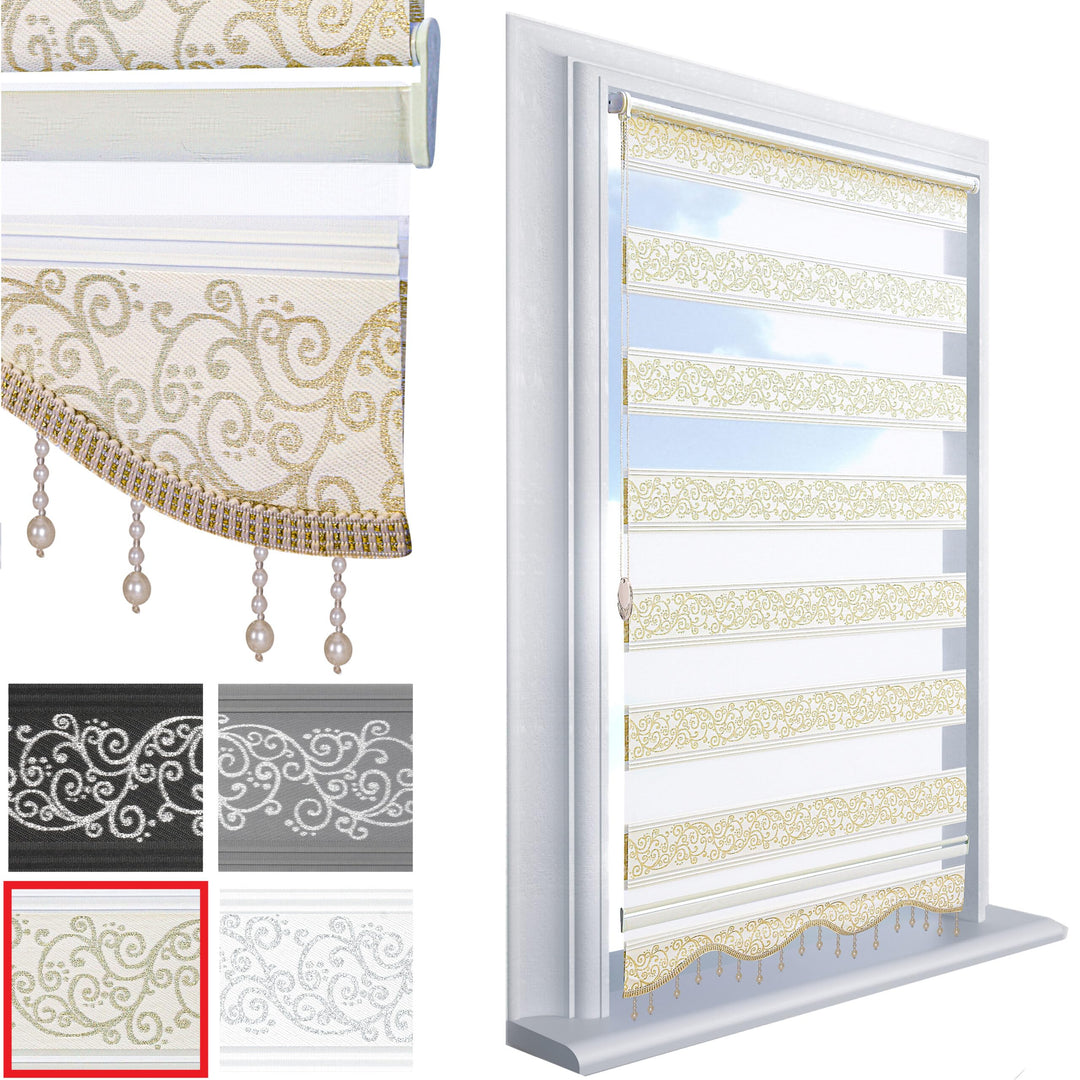 Brillant Doppelrollo Klemmfix ohne Bohren Gold Beige 200 x 70 cm (Länge x Breite) Duorollo Blickdich