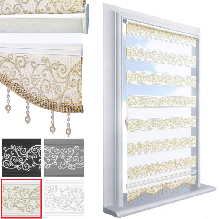 Brillant Doppelrollo Klemmfix ohne Bohren Gold Beige 200 x 90 cm (Länge x Breite) Duorollo Blickdich