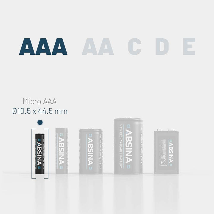 ABSINA 4X AA Mignon 2900 & 4X AAA Micro 1150 Akku - NiMH Wiederaufladbare Akkus mit 1,2V - Akkus für