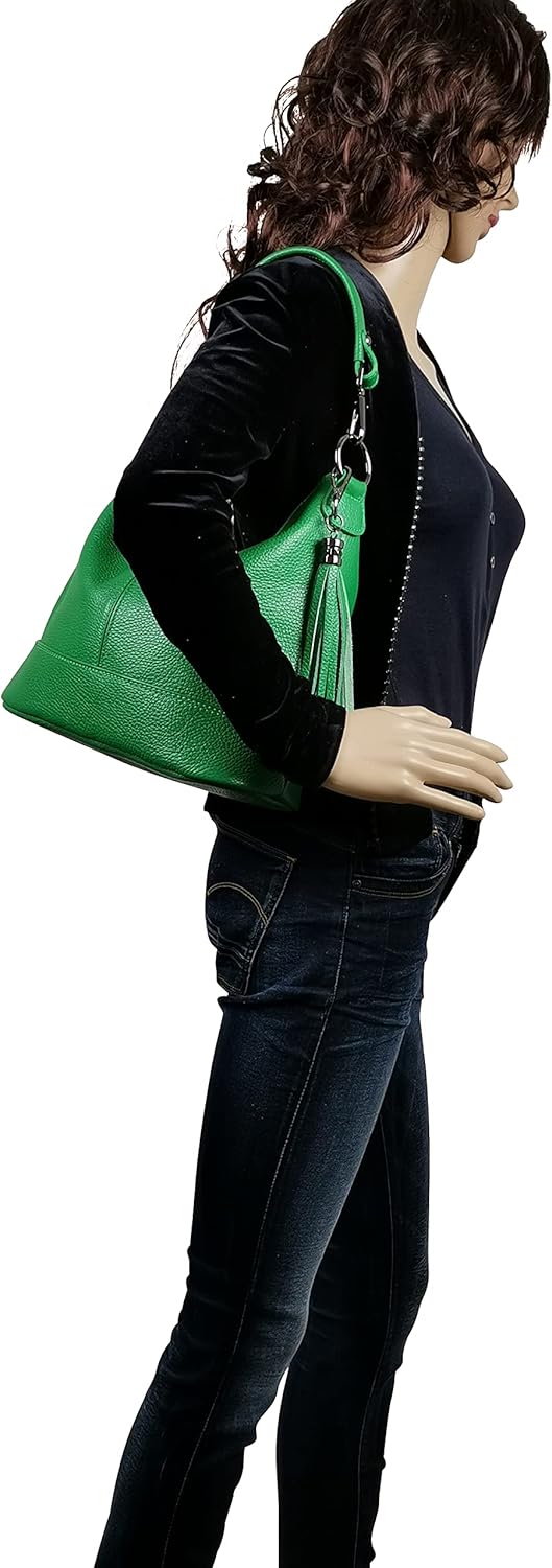 AmbraModa GLX09 - Damen Handtasche Schultertasche Beutel aus Echtleder Orange, Orange