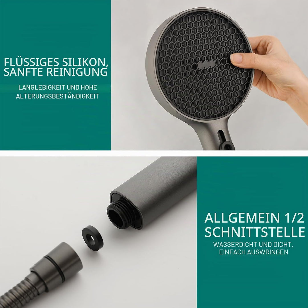 Duschkopf Gross Hochdruck XXL Regenduschkopf mit 3+1 Strahlarten, 130mm Gross Handbrause Duschkopf W