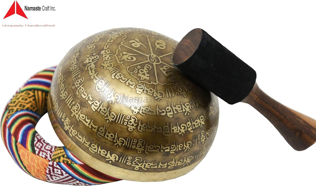 17,8 cm feine Ätzung, handgefertigte Klangschale für Yoga, Meditation, mit Kissen und Schlägel, echt