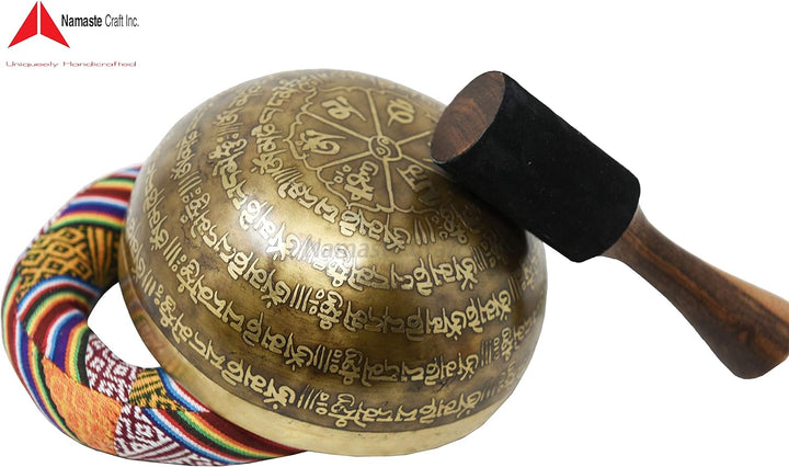 17,8 cm feine Ätzung, handgefertigte Klangschale für Yoga, Meditation, mit Kissen und Schlägel, echt