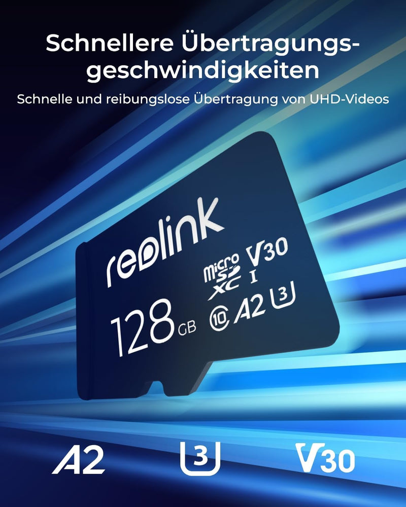 Reolink 128GB microSDXC Speicherkarte, Klasse 10 A2 U3 TF Speicherkarte, kompatibel mit Reolink Über