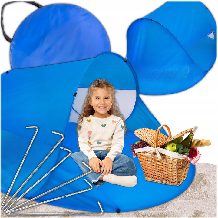 KRUMAD Strandmuschel Pop Up 200 x 120 x 85 cm, Grosses Strandzelt für Baby und Erwachsene, Selbstauf