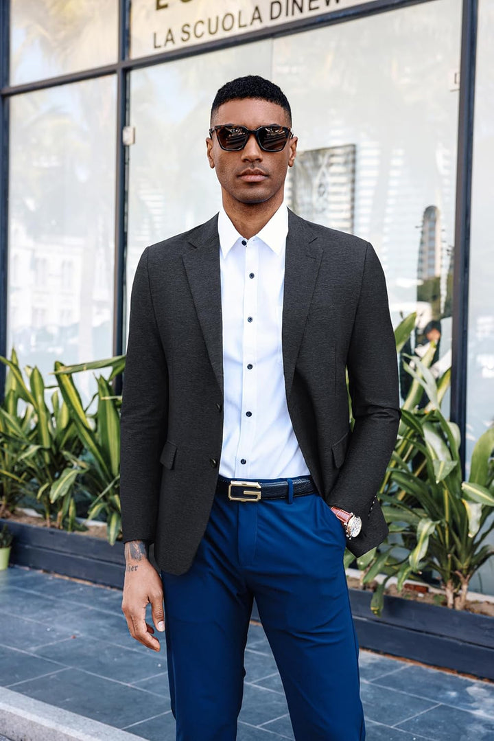 PaulJones Sakko Herren Sportlich mit Reverskragen Anzugjacken 2 Knöpfe Regular Fit L Schwarz, L Schw