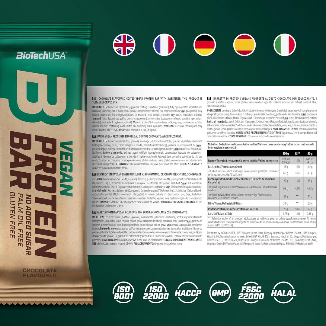 BioTechUSA Vegan Protein Bar, laktose- und glutenfreier Proteinriegel aus Proteinquellen pflanzliche