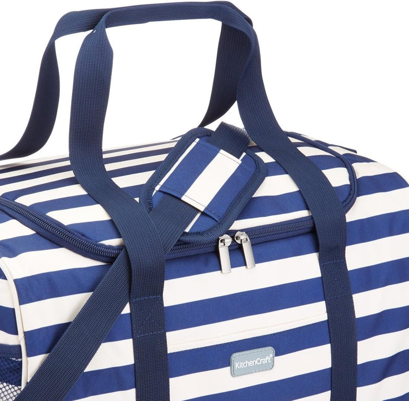 KitchenCraft We Love Summer Nautical-Striped Family Cool Bag- Navy Blue/White 28 x 18 x 18 cm, 28 x