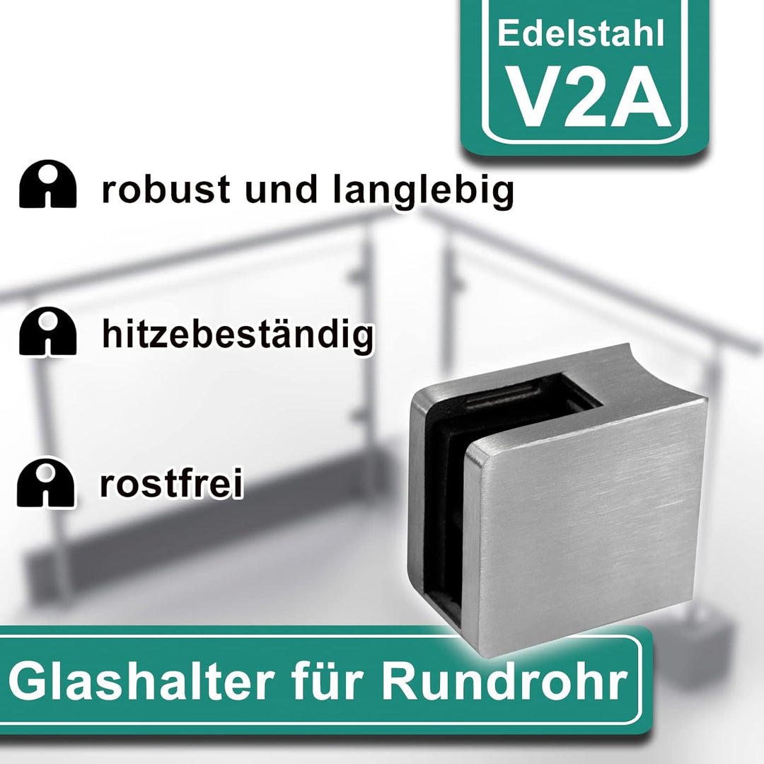 PRIOstahl Glashalter 4 Stück Glasklemmen Klemmhalter Glasplattenhalter mit Sicherungsplatte + Sicher