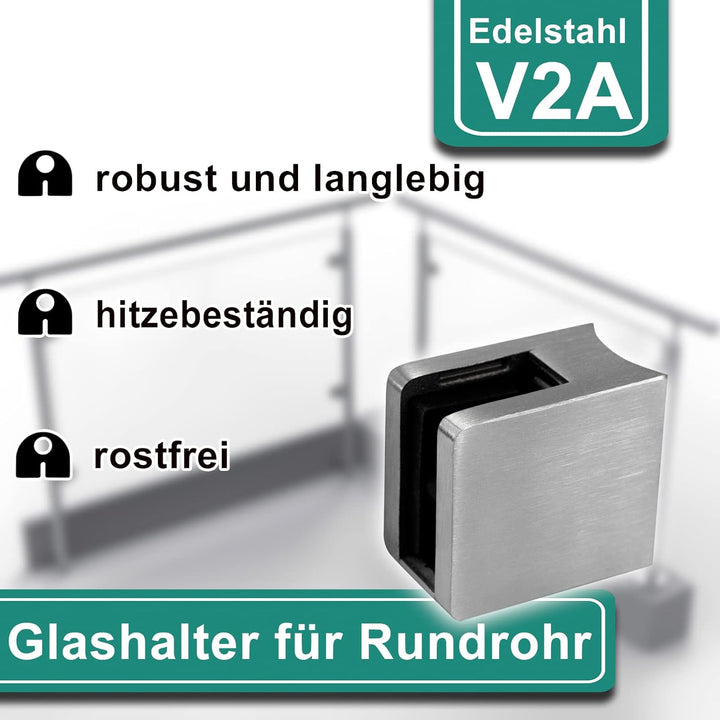 PRIOstahl Glashalter 4 Stück Glasklemmen Klemmhalter Glasplattenhalter mit Sicherungsplatte + Sicher