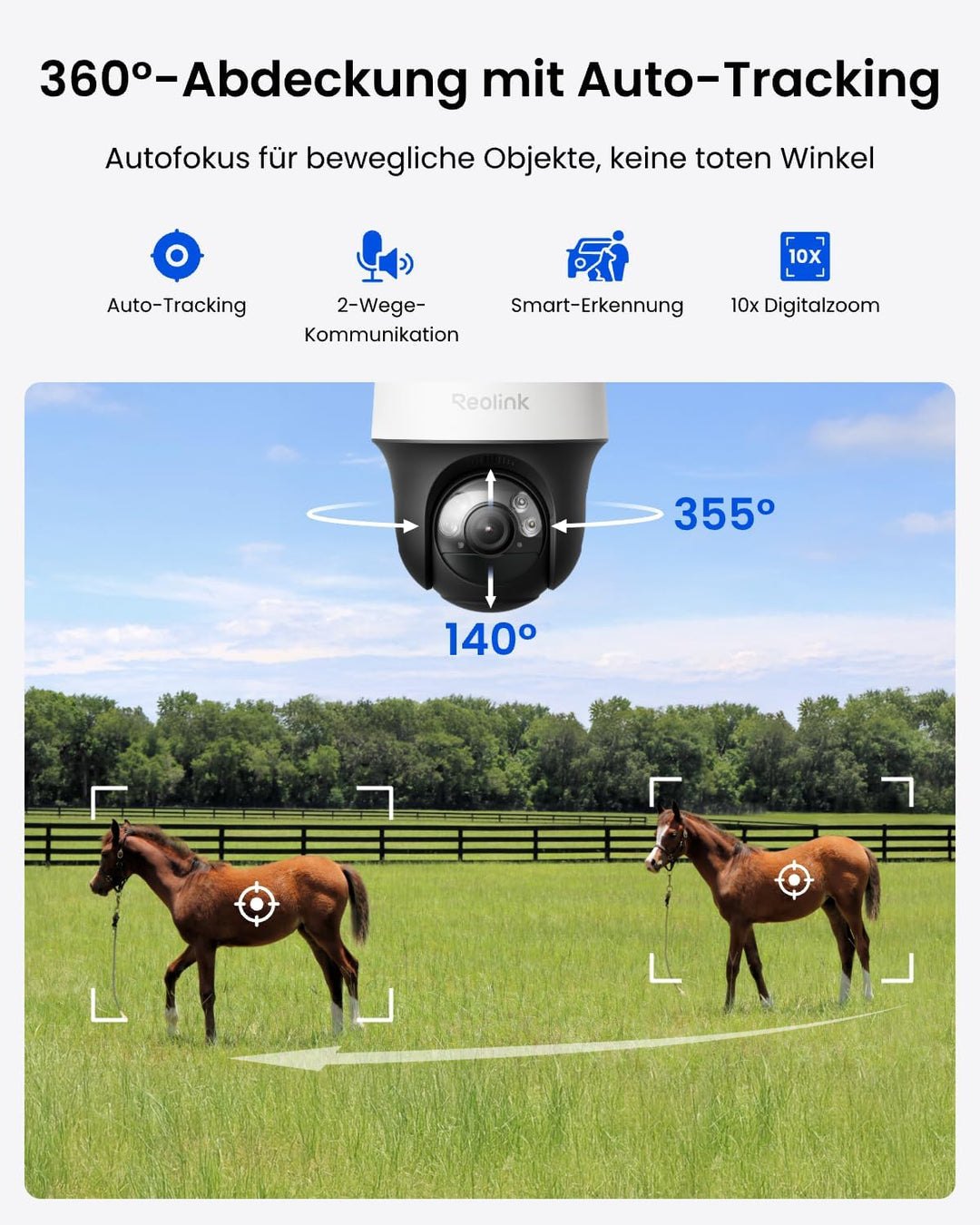Reolink 4G LTE Kamera Solar Outdoor Akku, Automatische Verfolgung, 360° PT Überwachungskamera mit SI