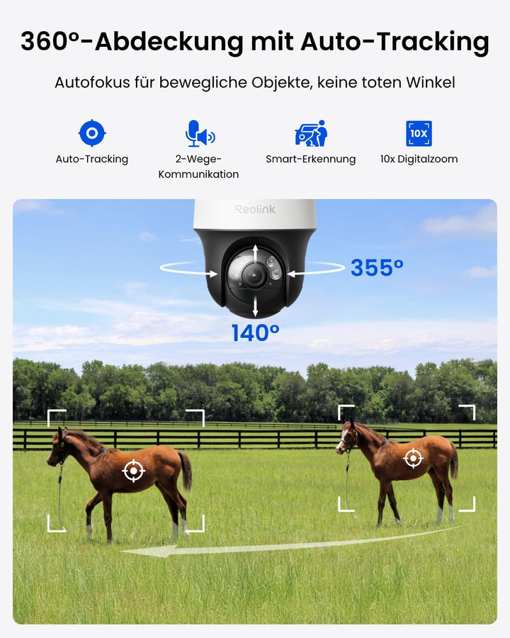 Reolink 4G LTE Kamera Solar Outdoor Akku, Automatische Verfolgung, 360° PT Überwachungskamera mit SI