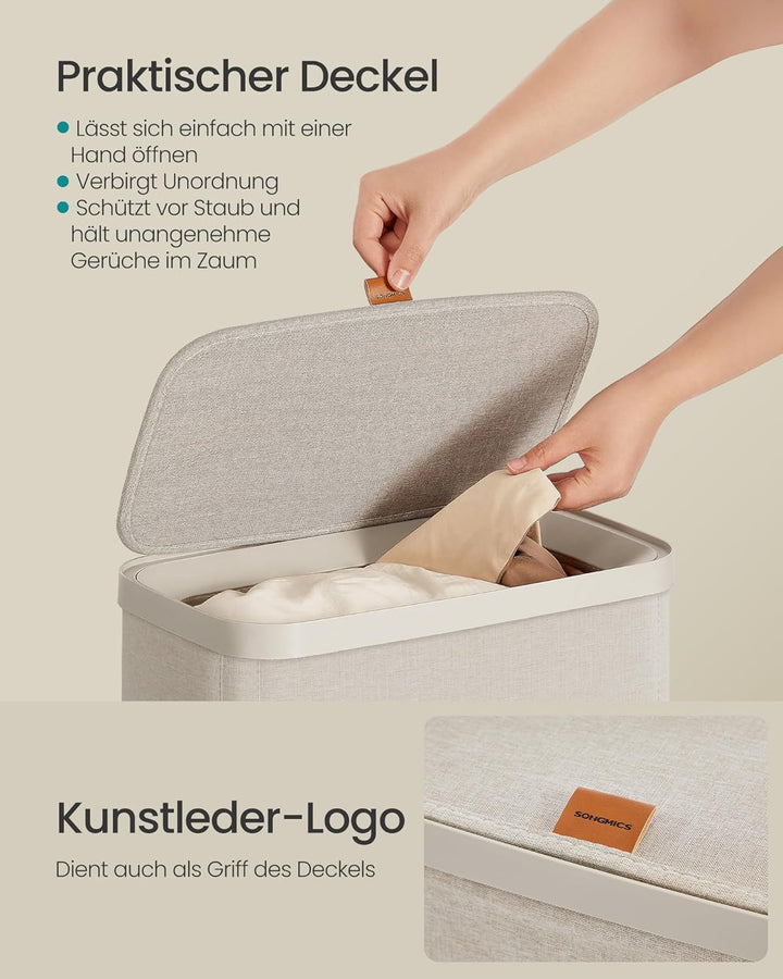 SONGMICS Wäschekorb, 65 L Wäschesammler, Wäschetonne, leichter Aufbau, mit Deckel und Griffen, herau