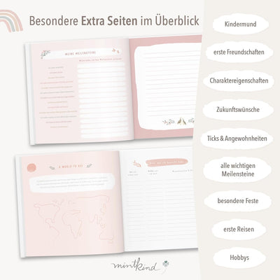 "Meine Kindheit" Erinnerungsalbum Rosa + Sticker Set I deine ersten 10 Jahre I Fotoalbum Kinder Gesc